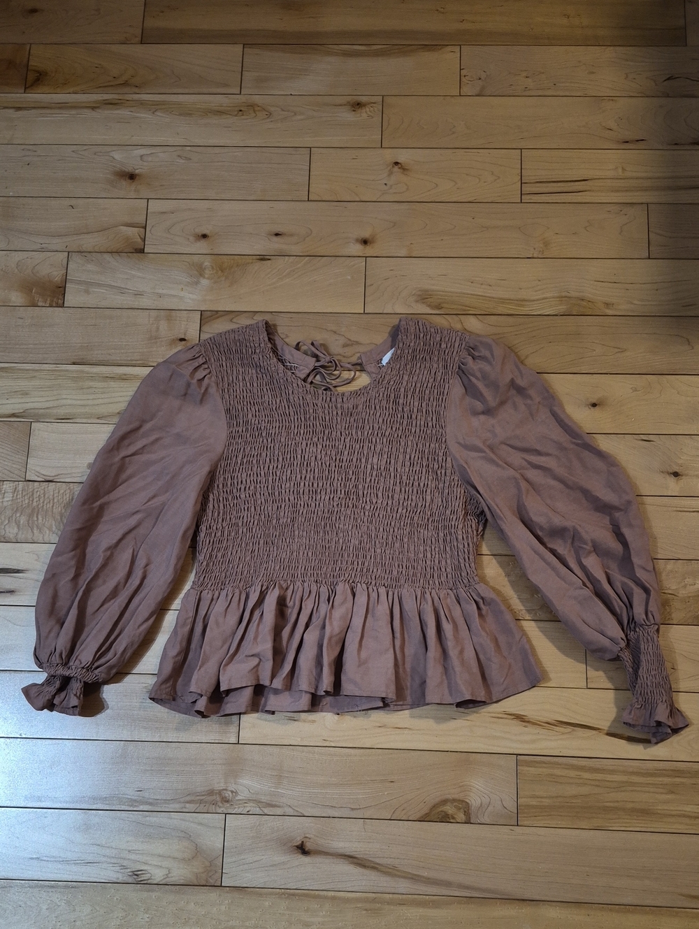 Dear John Women's Size Small Smocked Peplum Long-Sleeve Top in Dusty Mauve